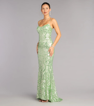 Mermaid Scoop Neck Spaghetti Strap Lace Up Evening Dress Floor Length Prom Gown