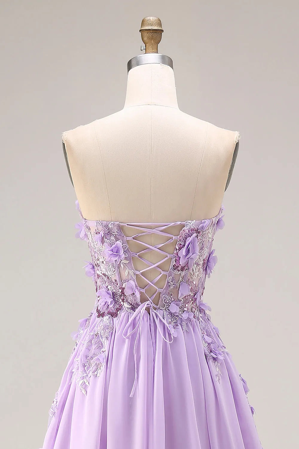 Vestido de fiesta largo de chifón con escote palabra de honor, corte en A y motivos florales 3D, romántico