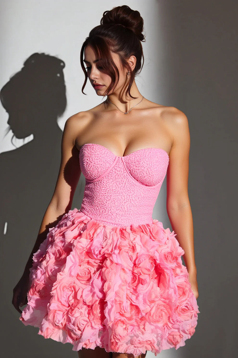 Romantic A-Line Strapless Textured Homecoming Dress with 3D Floral Skirt