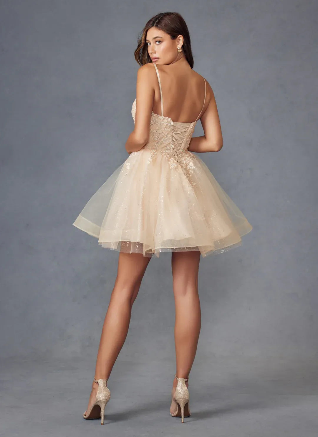 Romantic A-Line Sweetheart Spaghetti-Strap Tulle Short Lace-Up Homecoming Dress