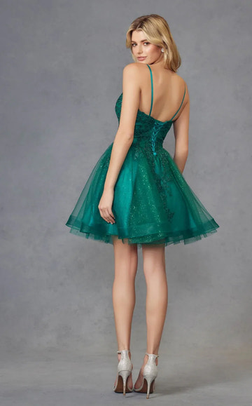 Romantic A-Line Sweetheart Spaghetti-Strap Tulle Short Lace-Up Homecoming Dress