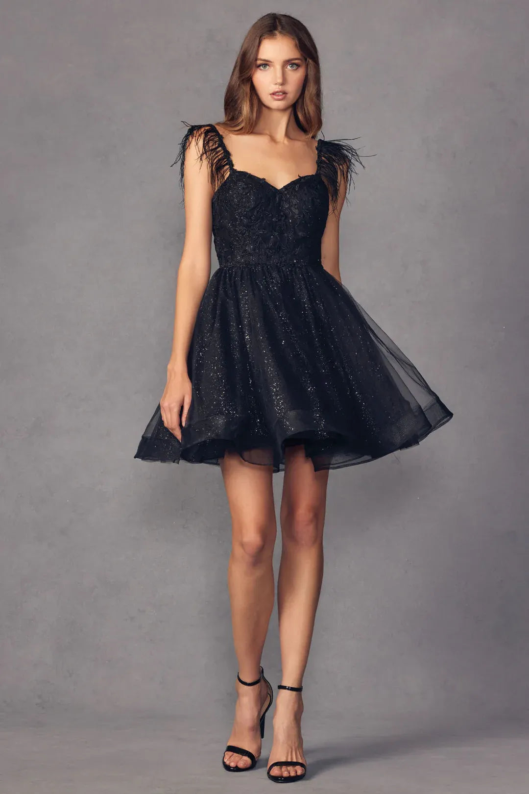 Romantic ALine Sweetheart Neck Glitter Tulle Short Feather Homecoming Dress