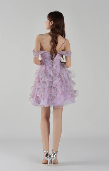 Romantic ALine Sweetheart Tulle Short OffShoulder Ruffle Homecoming Dress