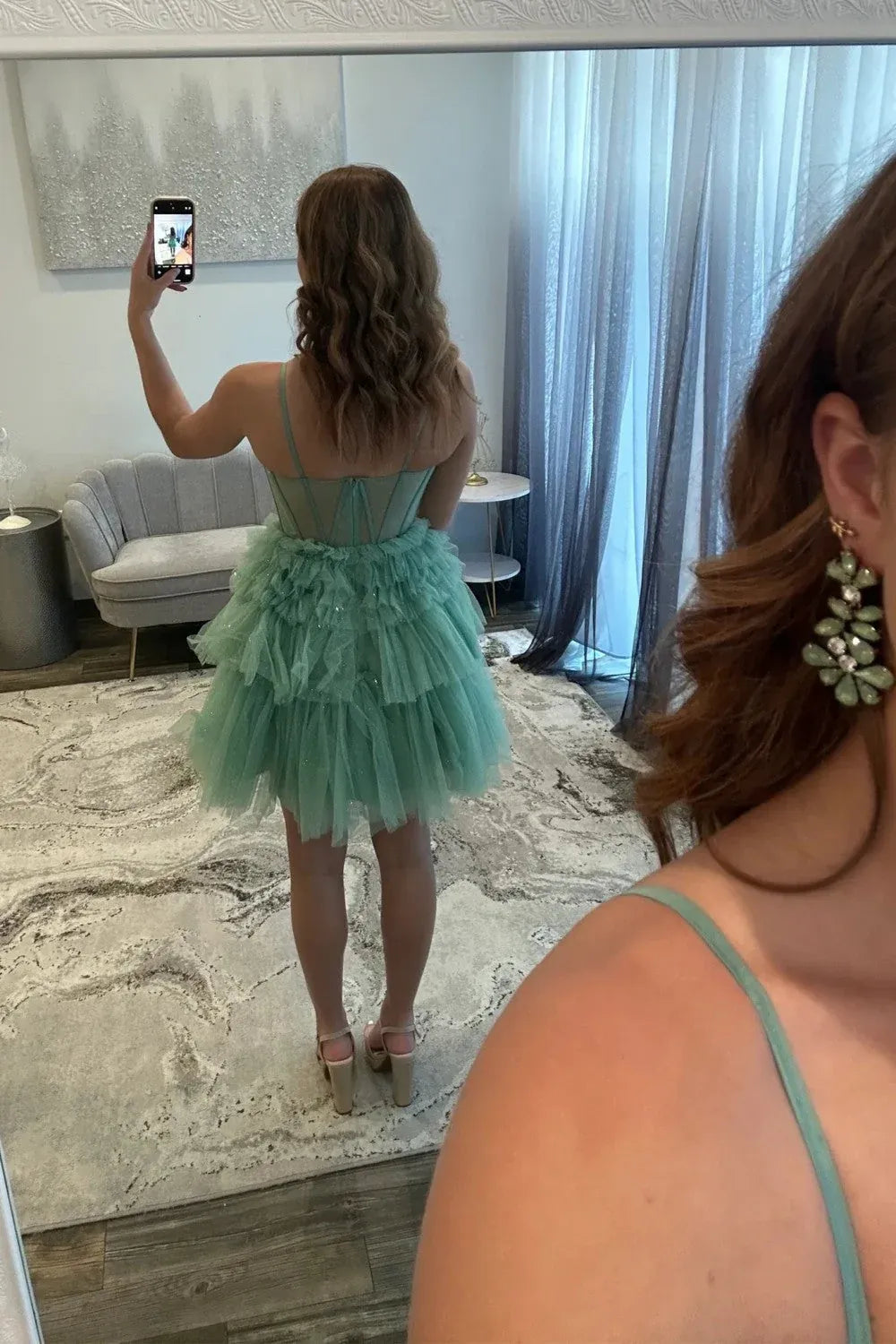 Romantic Corset Sweetheart SpaghettiStrap Tulle Tiered Short Homecoming Dress