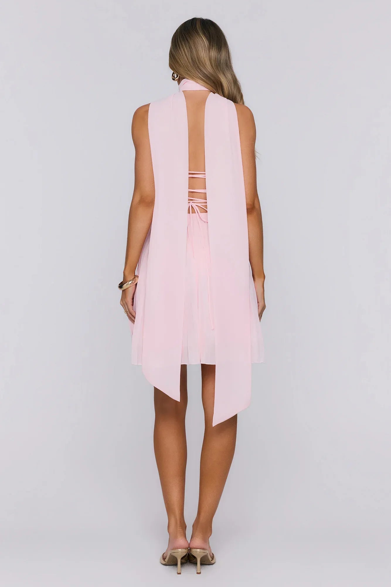 Romantic Flared Strapless Sleeveless Chiffon Mini Ruched Lace-up Party Dress With Scarf