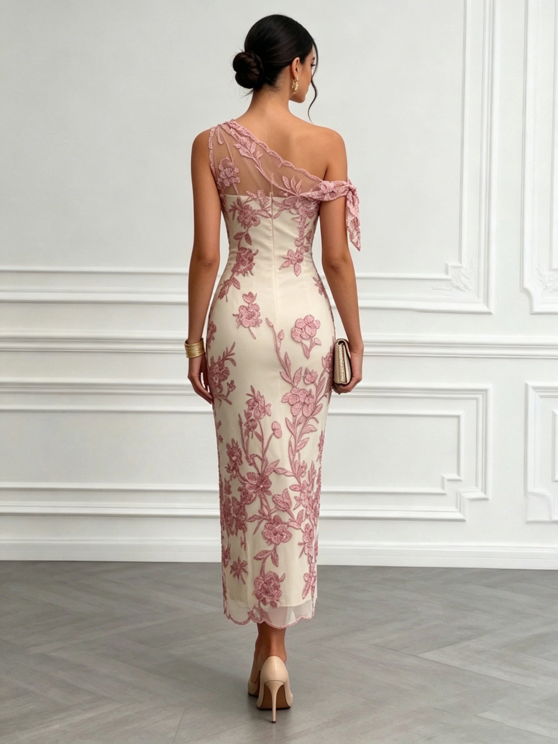 Romantic Sheath One Shoulder Sleeveless Closed Back Maxi Wedding Guest Dress