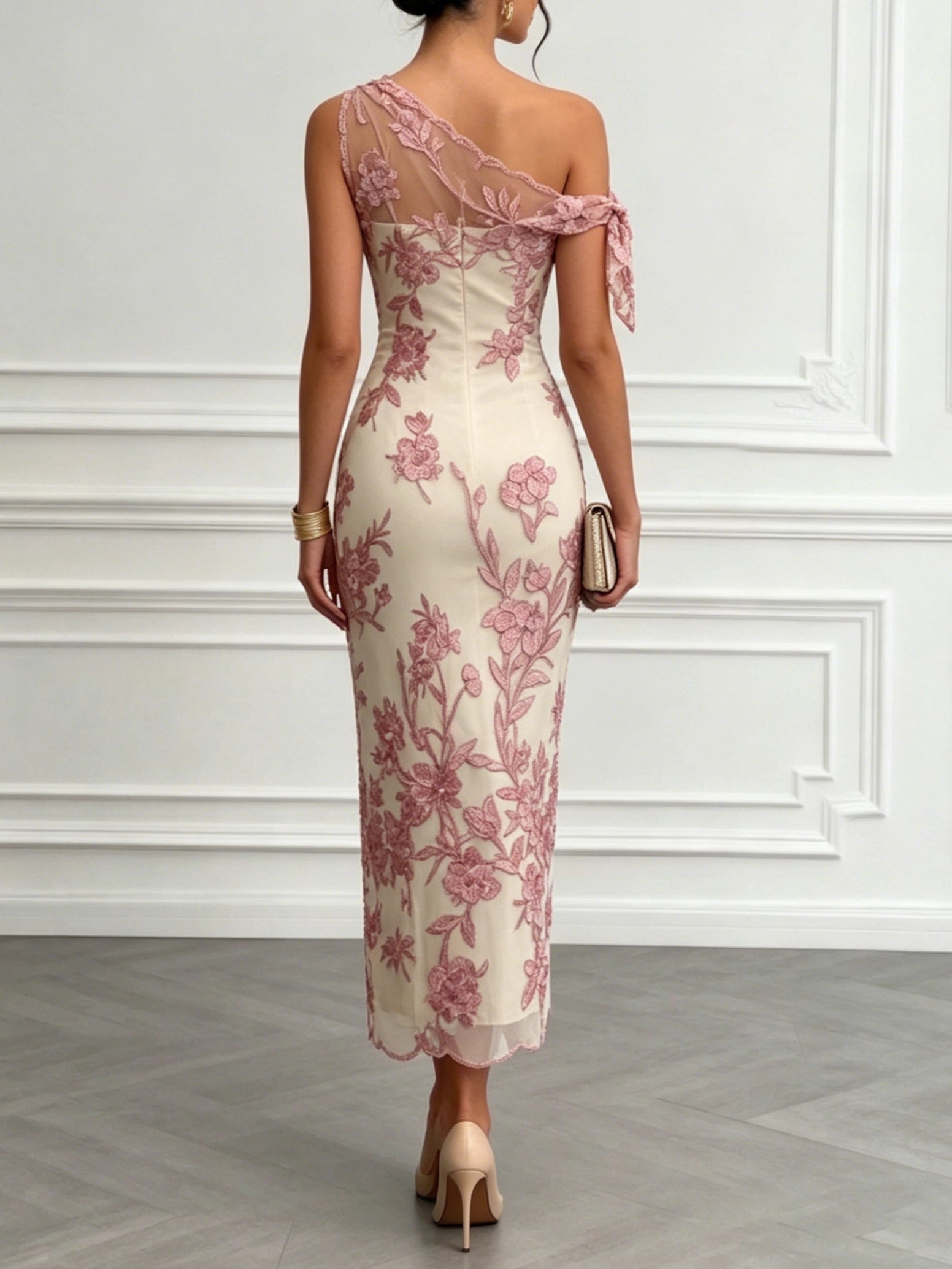 Romantic Sheath One Shoulder Sleeveless Closed Back Maxi Wedding Guest Dress