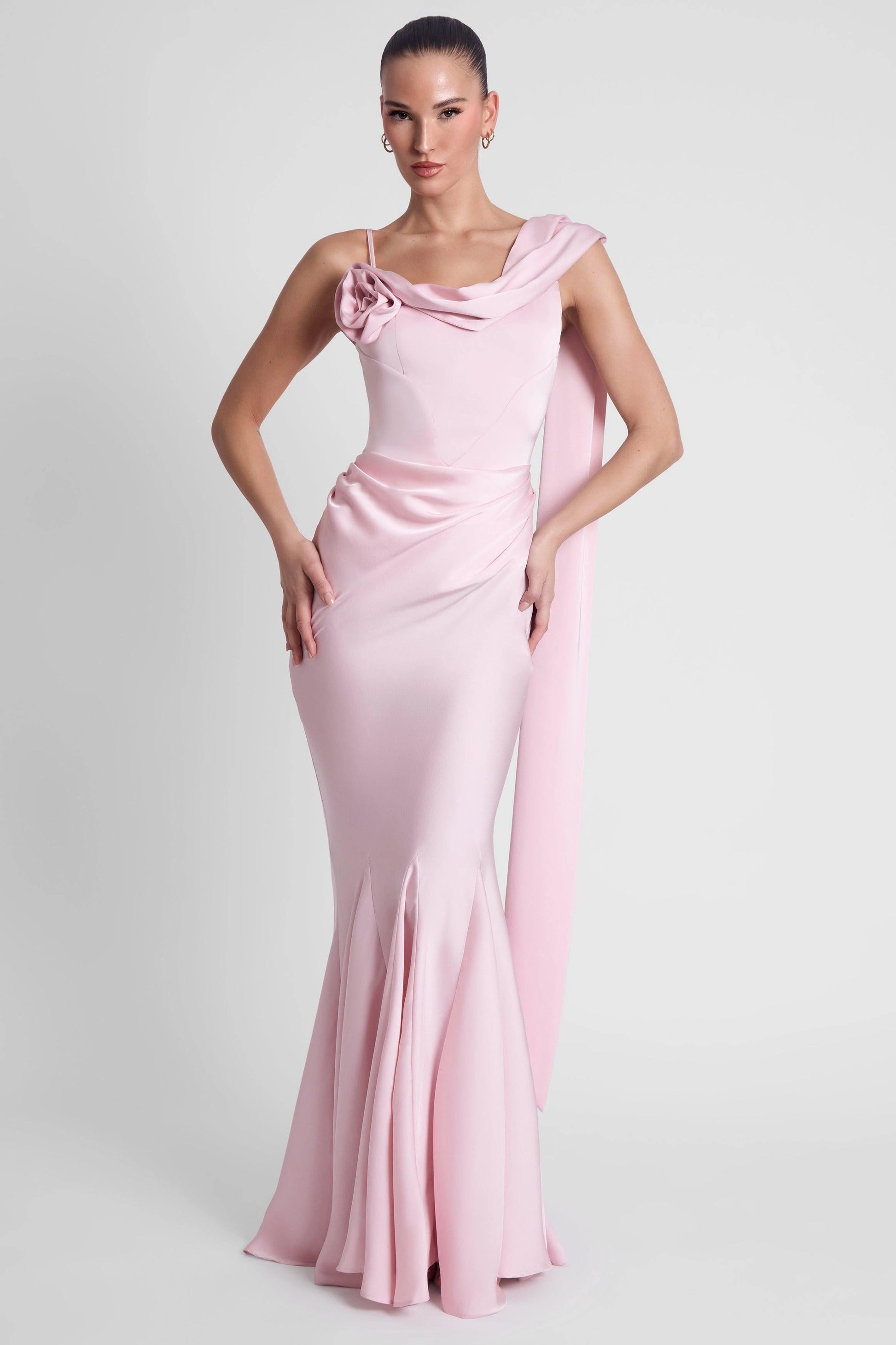 Romantic Mermaid Asymmetric Neckline Sleeveless Low Back Long Prom Dress