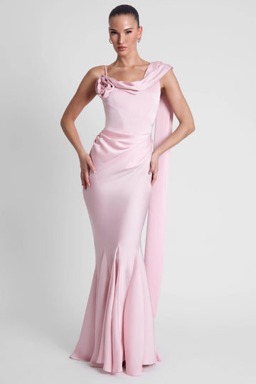 Romantic Mermaid Asymmetric Neckline Sleeveless Low Back Long Prom Dress