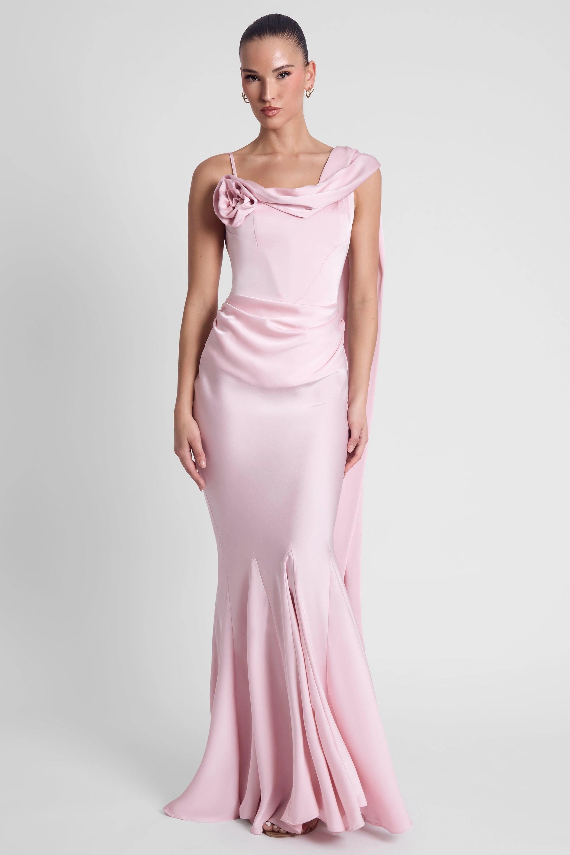 Romantic Mermaid Asymmetric Neckline Sleeveless Low Back Long Prom Dress
