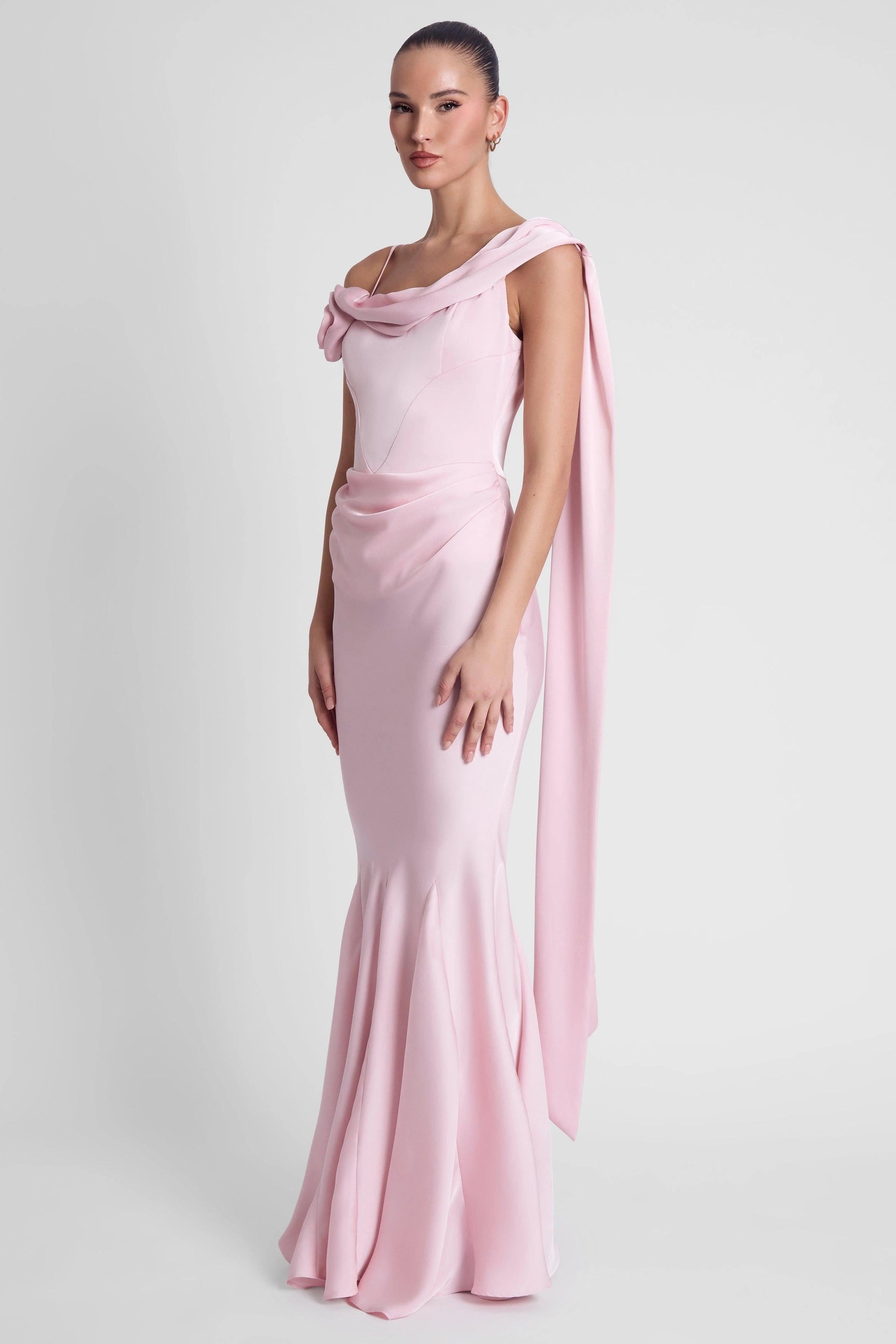 Romantic Mermaid Asymmetric Neckline Sleeveless Low Back Long Prom Dress
