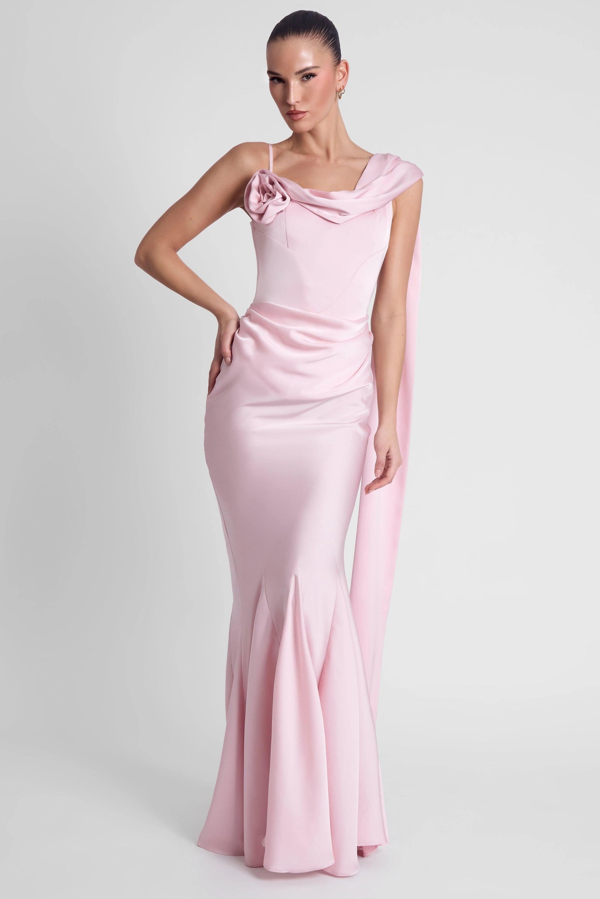 Romantic Mermaid Asymmetric Neckline Sleeveless Low Back Long Prom Dress