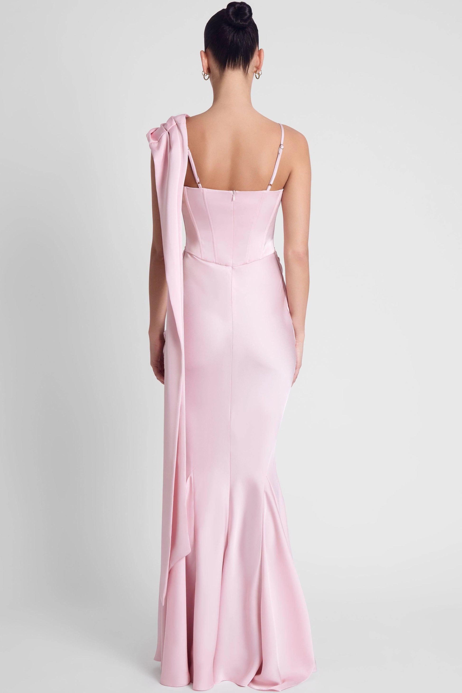 Romantic Mermaid Asymmetric Neckline Sleeveless Low Back Long Prom Dress
