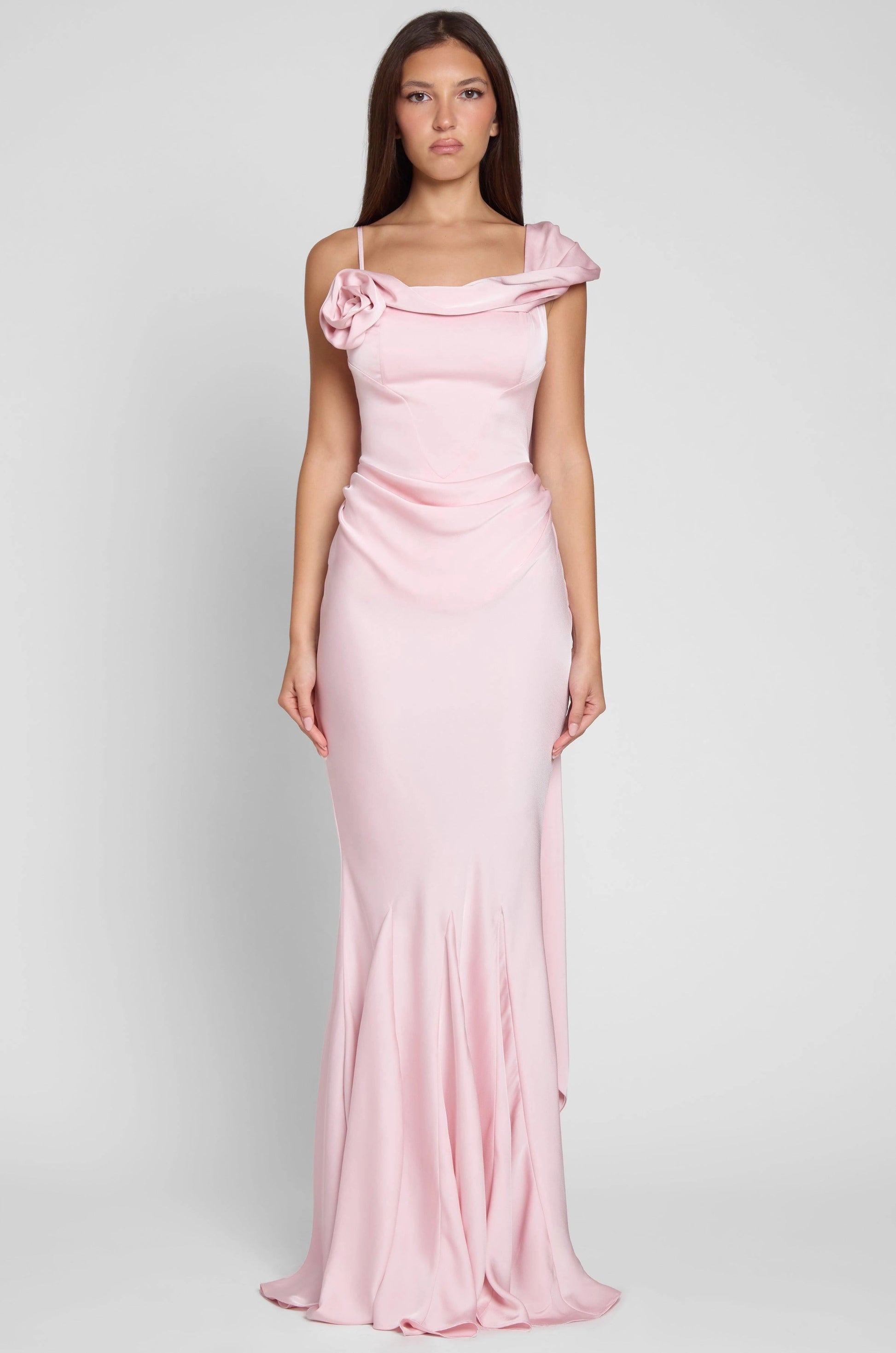 Romantic Mermaid Asymmetric Neckline Sleeveless Low Back Long Prom Dress