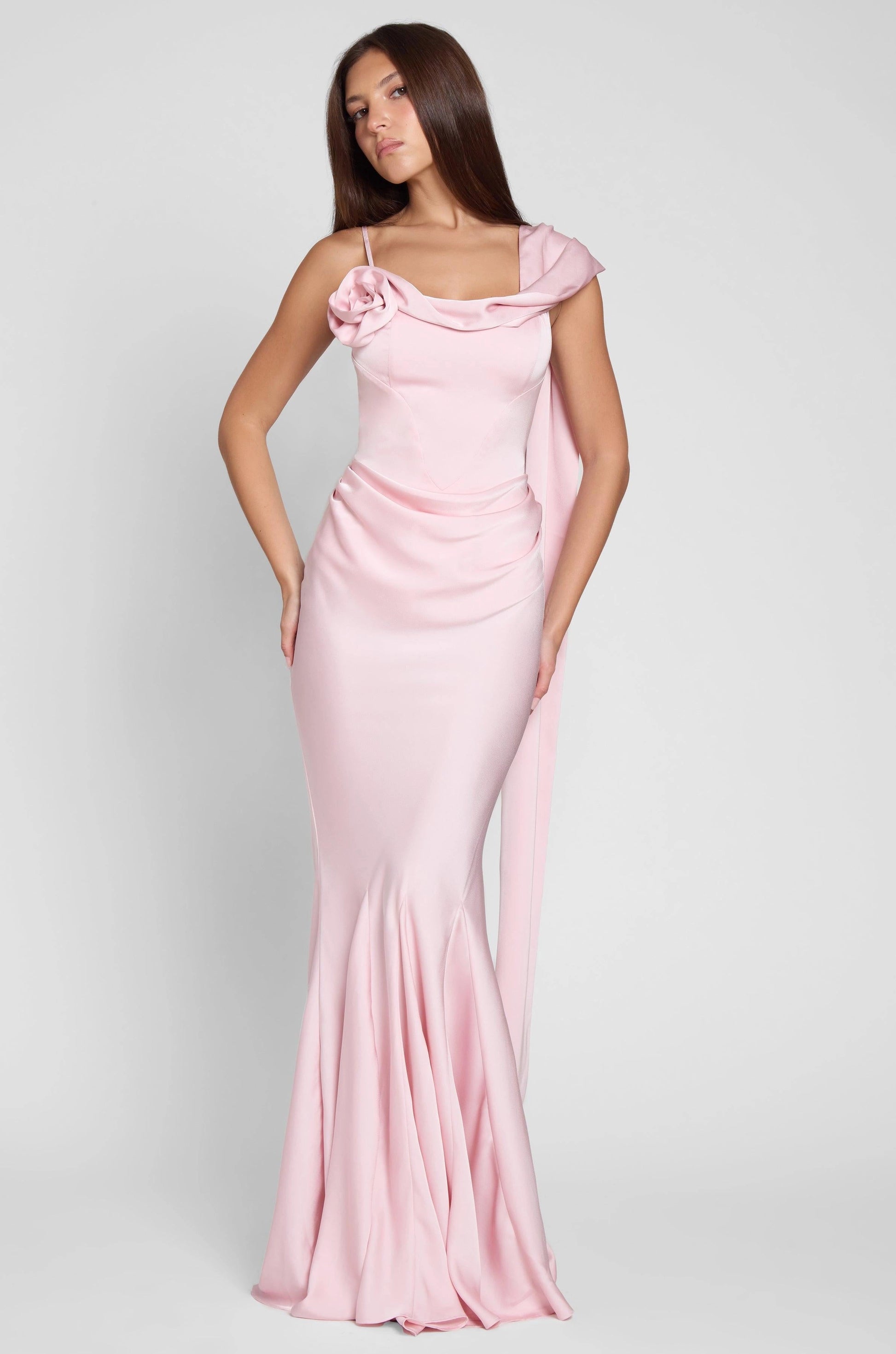 Romantic Mermaid Asymmetric Neckline Sleeveless Low Back Long Prom Dress
