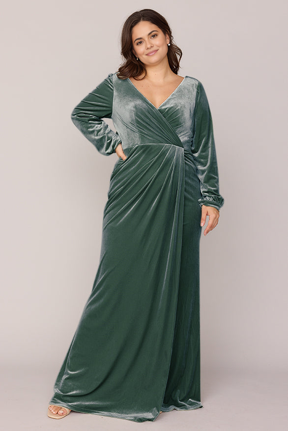 Long Sleeve Fall and Winter Velvet Wrap Bridesmaid Dress V-Neck Party Wedding Guest Dresses With Slit