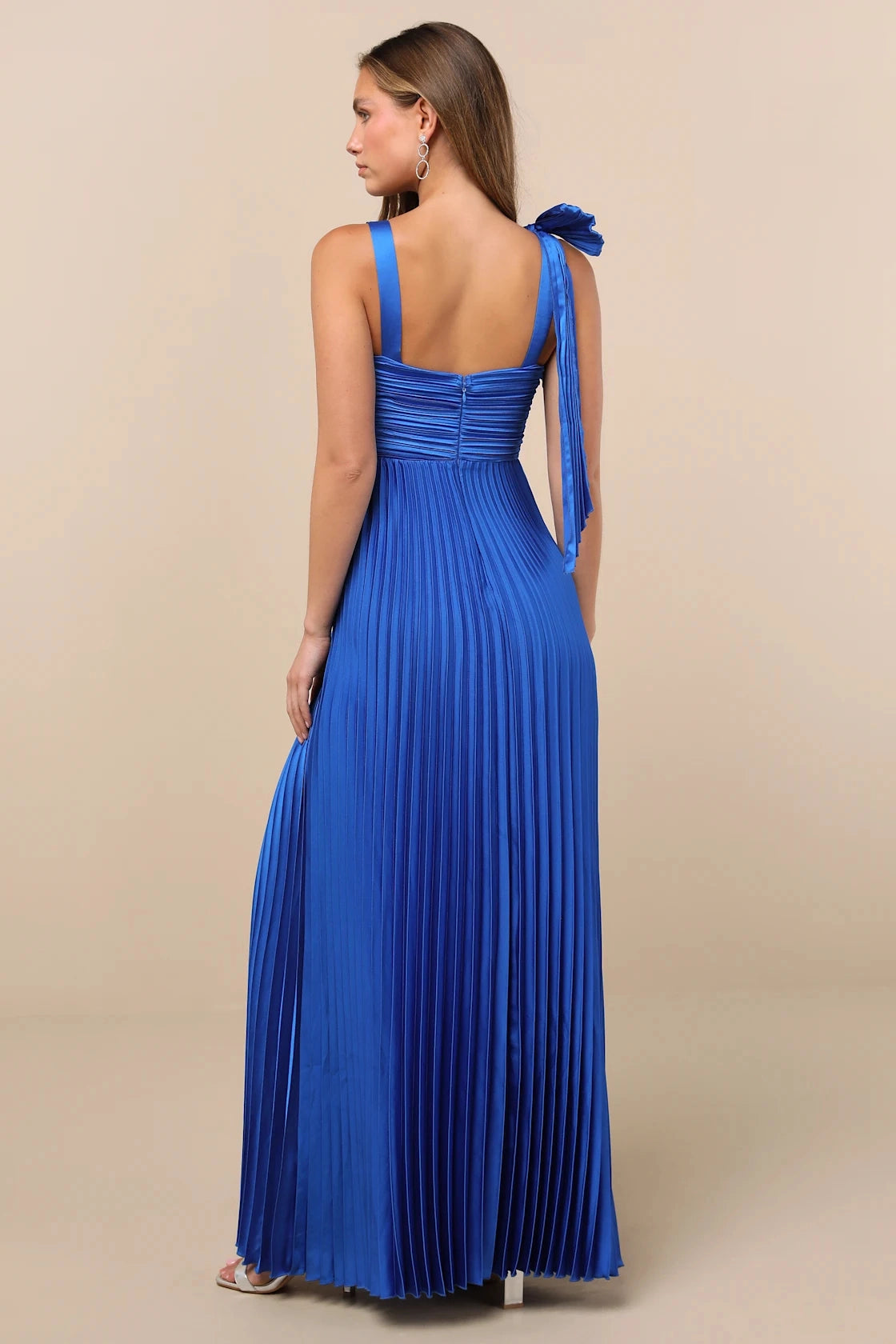 Blush Pink A Line Square Sleeveless Low Back Maxi Bridesmaid Gown Vedress