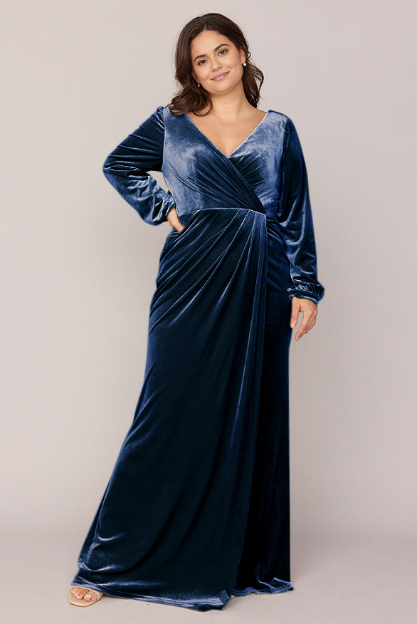 Long Sleeve Fall and Winter Velvet Wrap Bridesmaid Dress V-Neck Party Wedding Guest Dresses With Slit