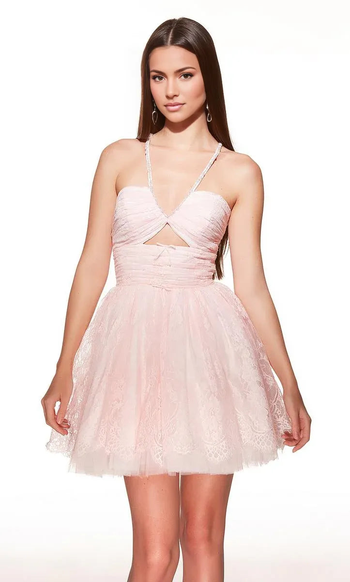 Ruffled Halter A-Line Short Lace Sleeveless Homecoming Dress