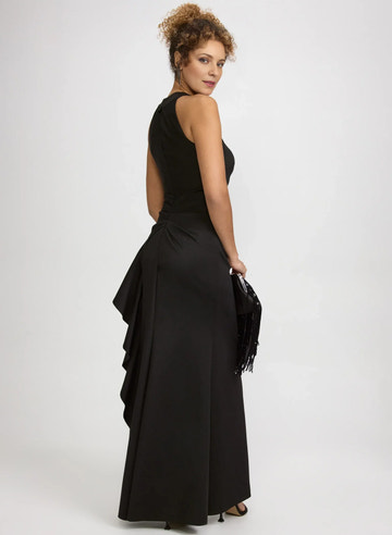 Ruffled Sheath Halter Neck Satin Wedding Guest Dress Floor-Length Gown with Slit