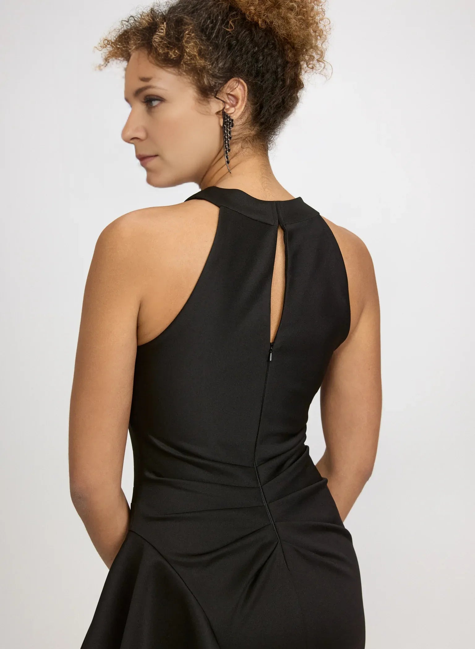 Ruffled Sheath Halter Neck Satin Wedding Guest Dress Floor-Length Gown with Slit