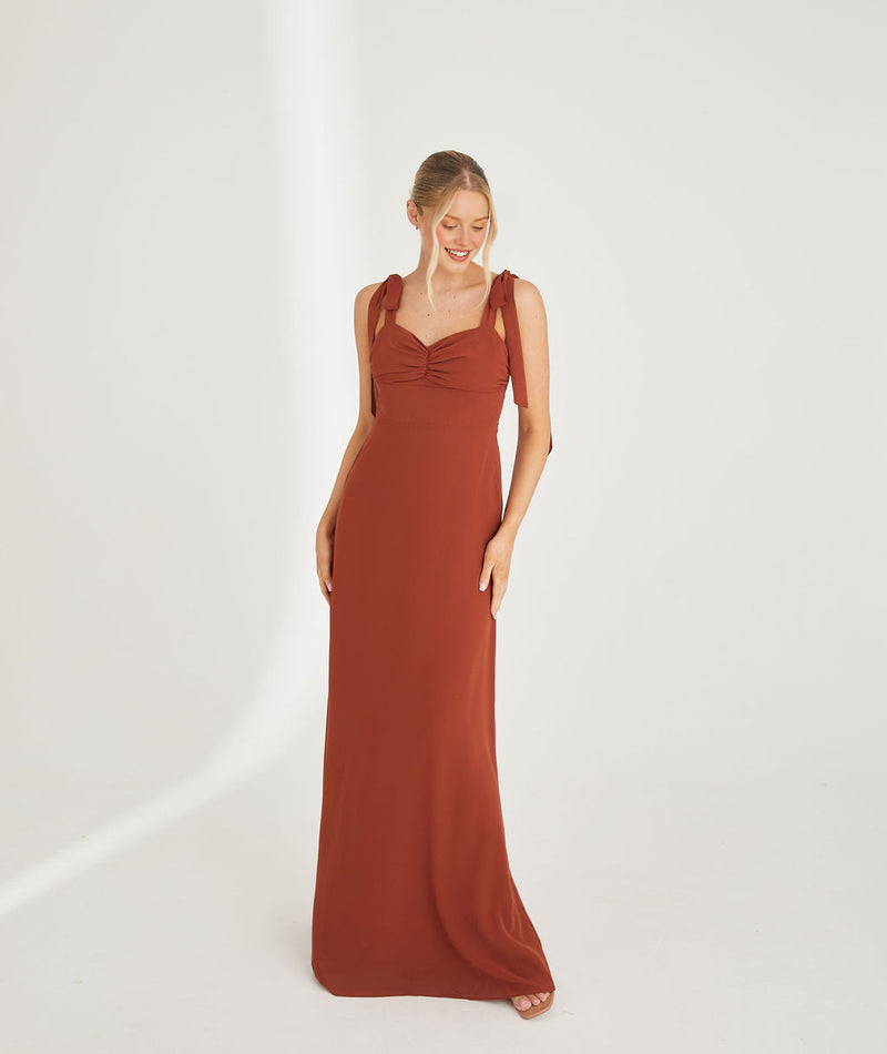 Simple Strapless Long Gown With Bow Tie Chiffon Strap Maxi Dress Bridesmaid Dress