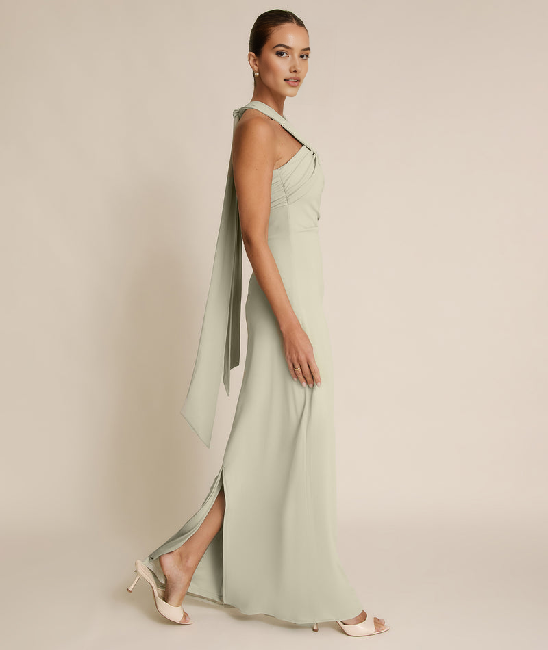 Cross-Front Halter Neck Stretch Floor-Length Bridesmaid Dress For Wedding Party Evening Gown