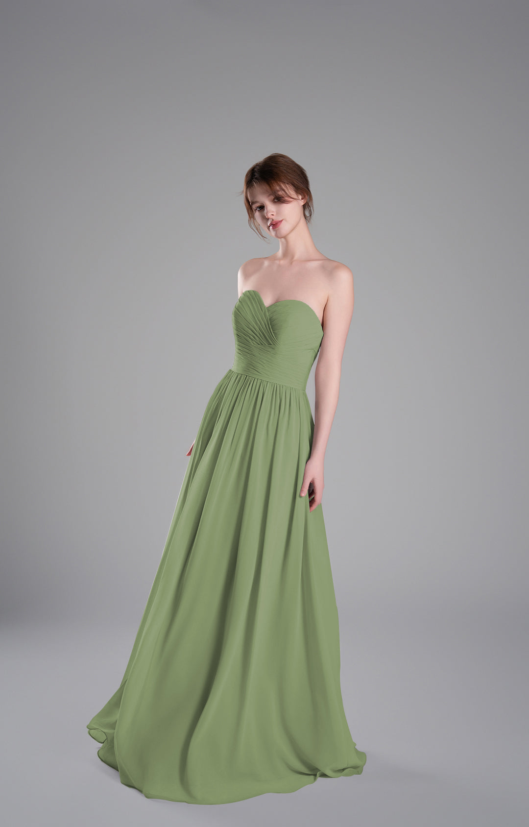 Elegante vestido de dama de honor de chifón sin tirantes, largo, corte A, fluido, para noche formal o fiesta de graduación
