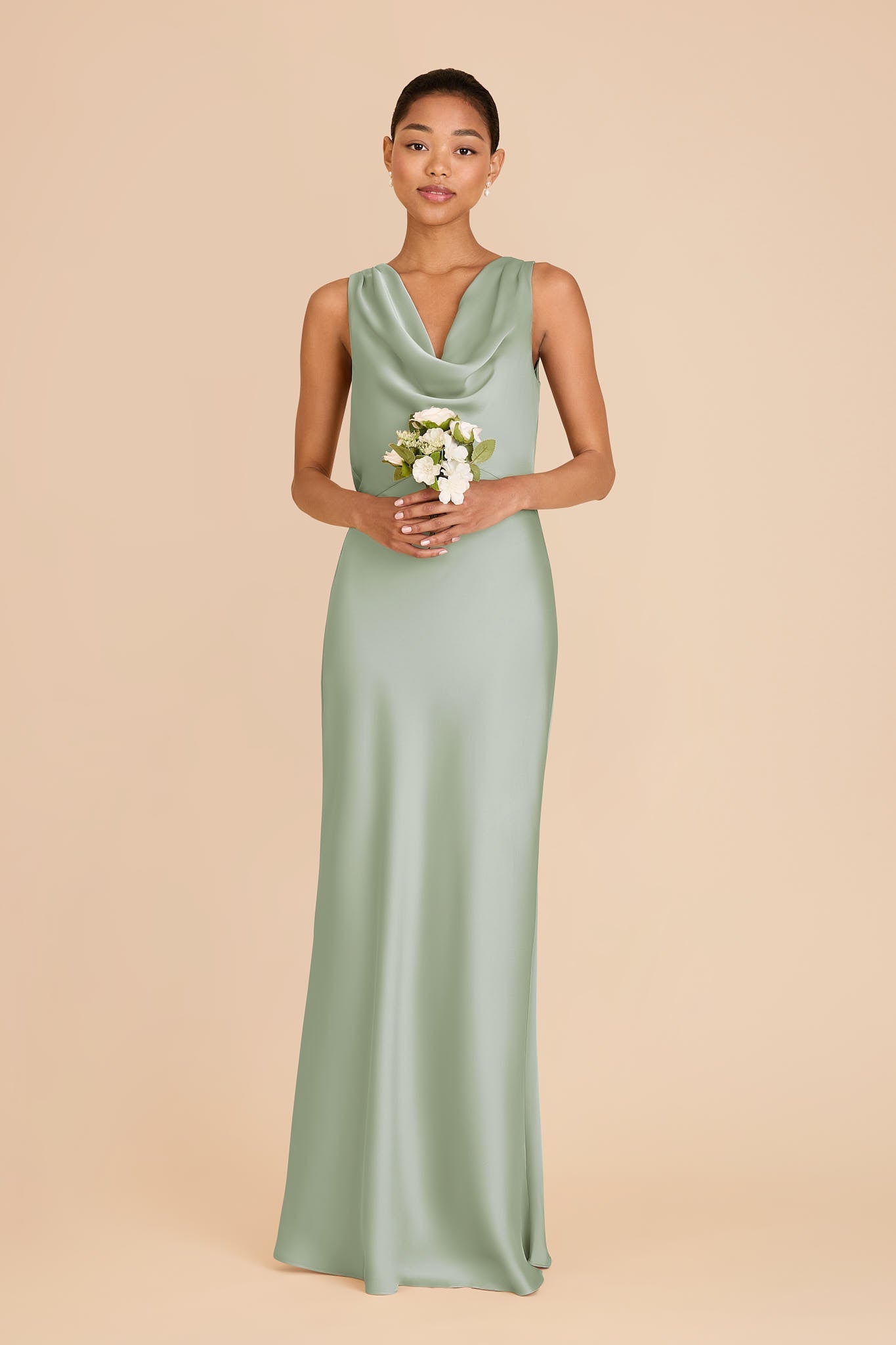 Women's Plus Size Satin Cowl Neck Bridesmaid Dresses Maxi Dress with Open Back & Tie Detail Formal Evening Gown