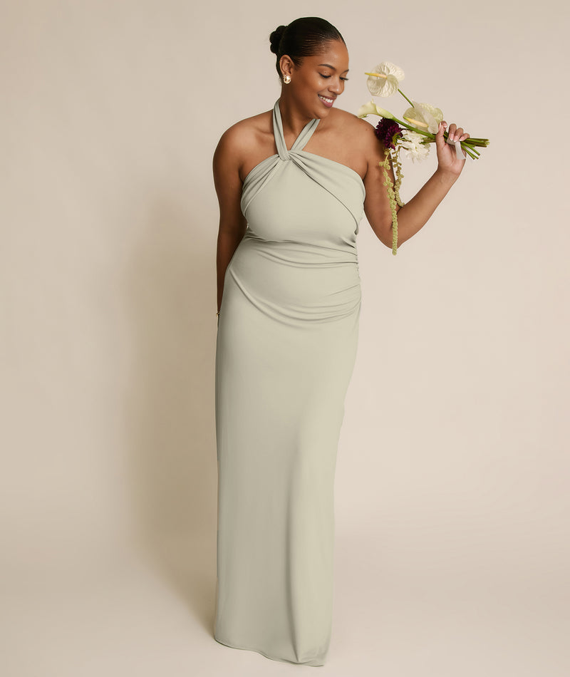 Cross-Front Halter Neck Stretch Floor-Length Bridesmaid Dress For Wedding Party Evening Gown