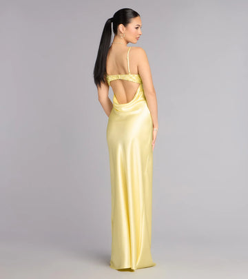 Glamorous Satin Slip Spaghetti Strap Beaded Backless Maxi Evening Dress