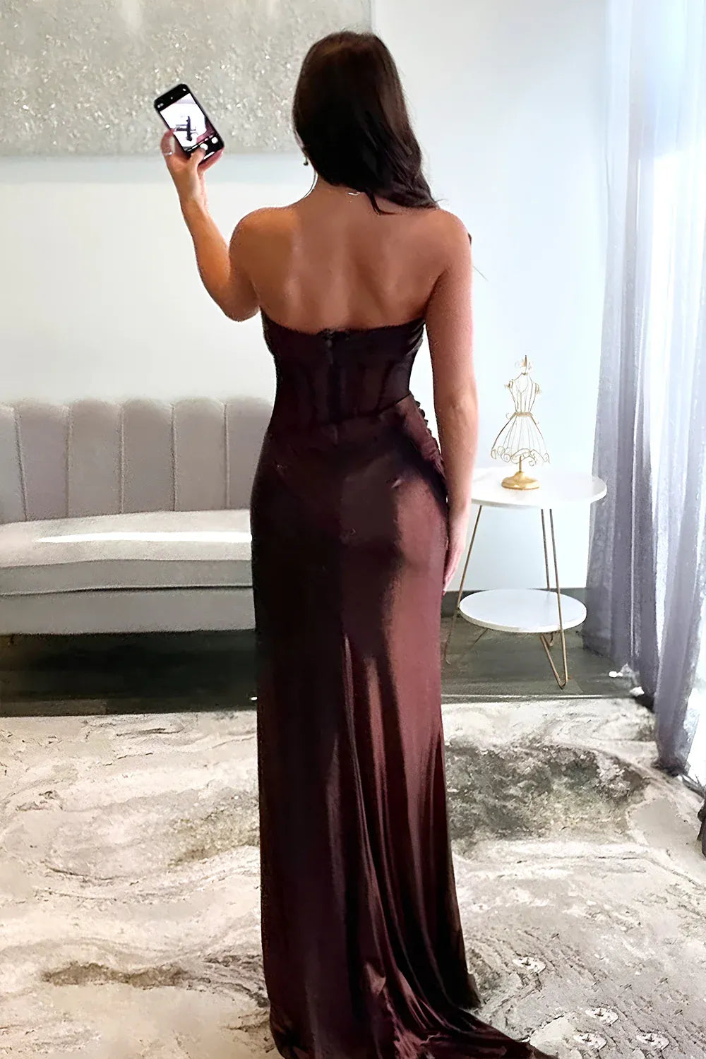 Satin Mermaid Strapless Straight-Neck Sleeveless Floor-Length Corset Evening Dress