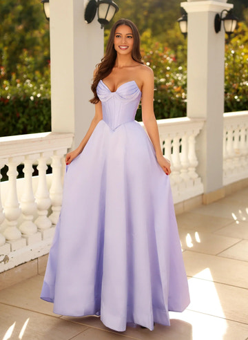 Vestido de fiesta con corsé, línea A, de satén sin tirantes y escote corazón