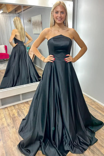 Vestido de gala de satén sin tirantes, sin mangas, sin espalda, largo hasta el suelo, para fiesta de graduación
