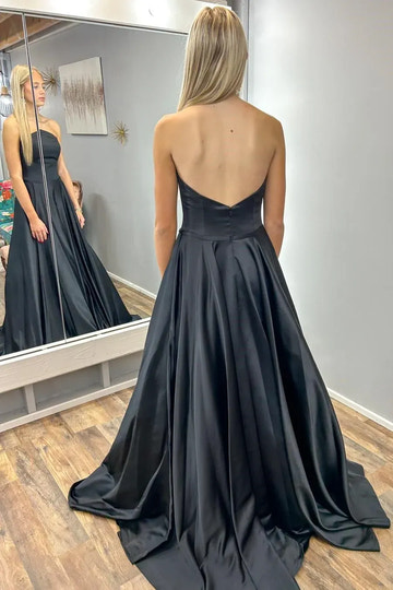 Vestido de gala de satén sin tirantes, sin mangas, sin espalda, largo hasta el suelo, para fiesta de graduación