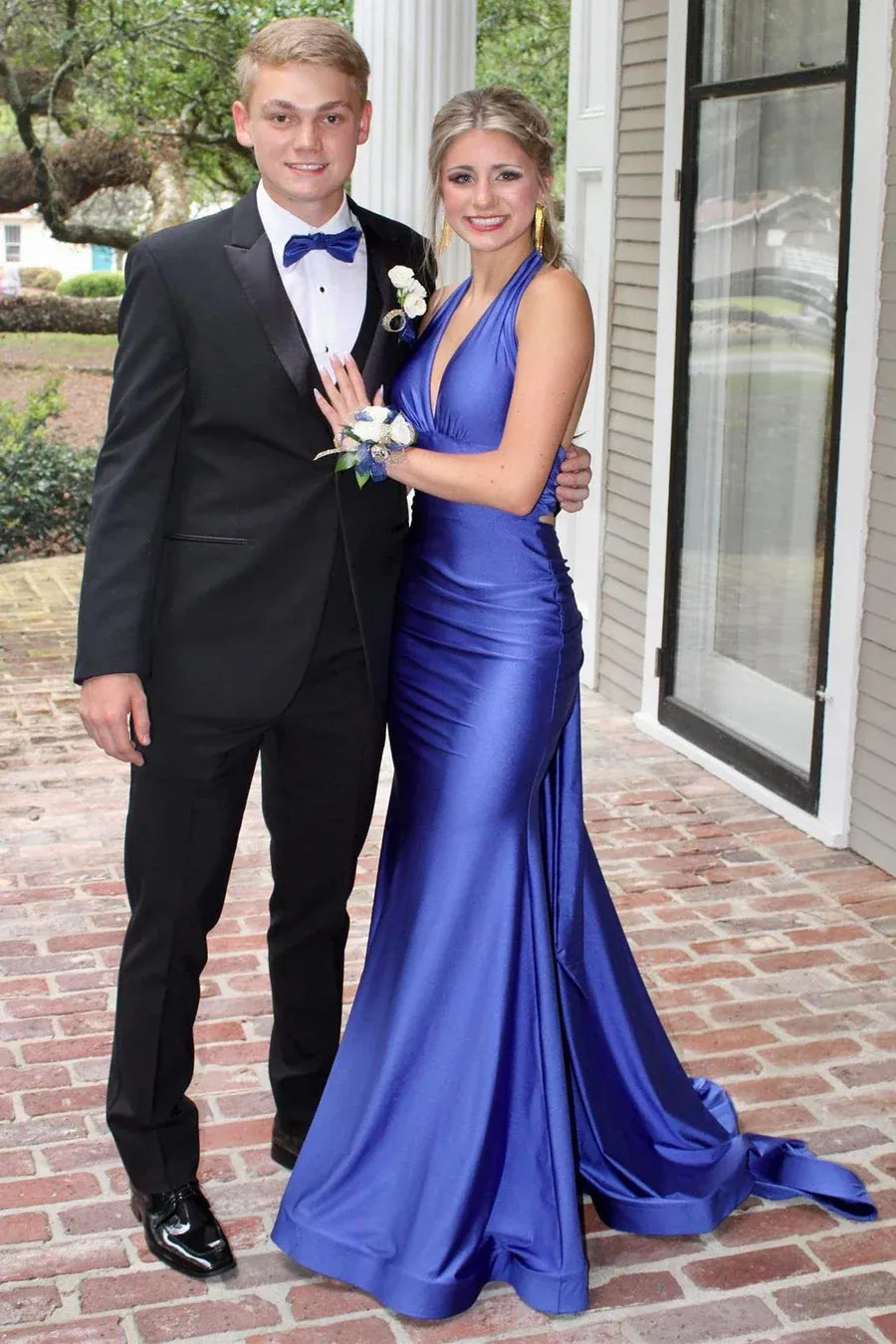 Satin Mermaid Halter Neck Backless Bow Floor-Length Prom Gown