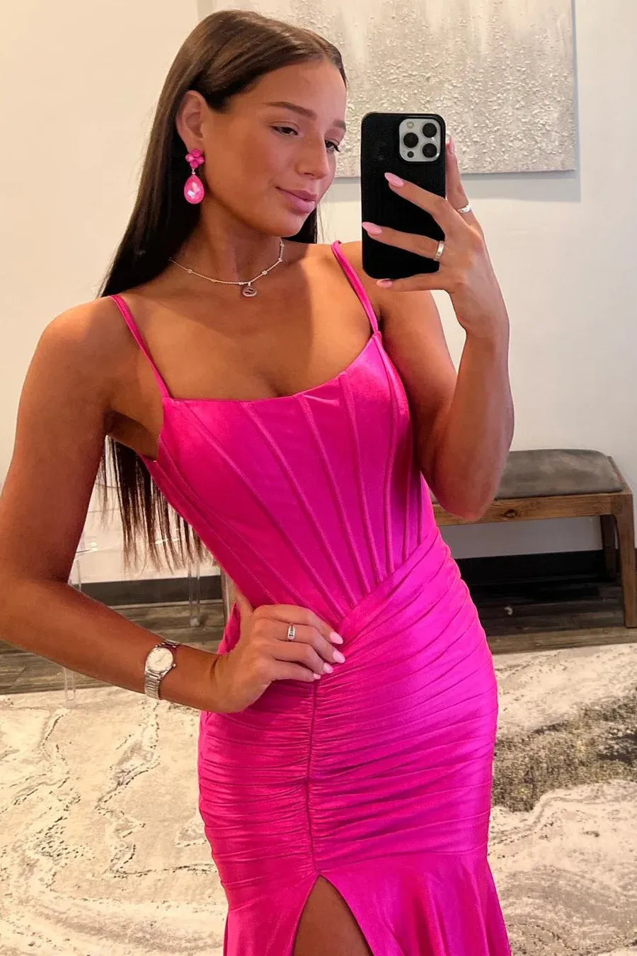 Vestido de fiesta de raso tipo sirena, escote cuadrado, sin mangas, sin espalda, largo hasta el suelo