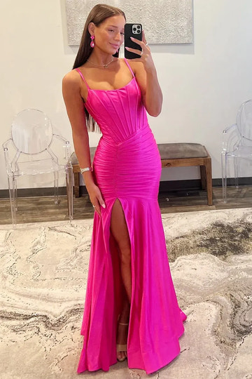 Vestido de fiesta de raso tipo sirena, escote cuadrado, sin mangas, sin espalda, largo hasta el suelo