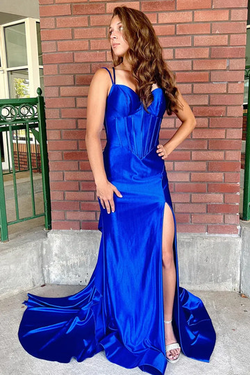 Vestido de fiesta largo de satén sin mangas con escote corazón estilo sirena y espalda cruzada