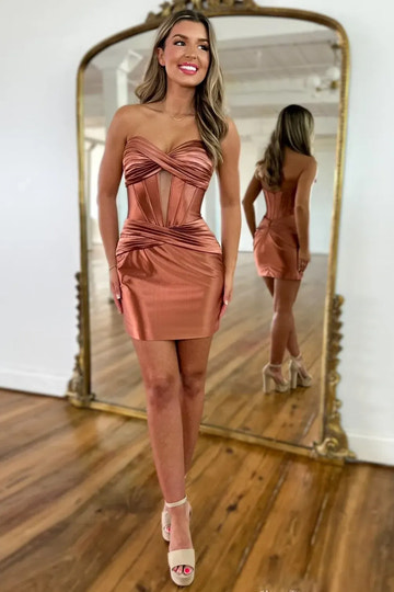 Satin Mini Strapless Twist Cutout Zip Back Corset Homecoming Dress