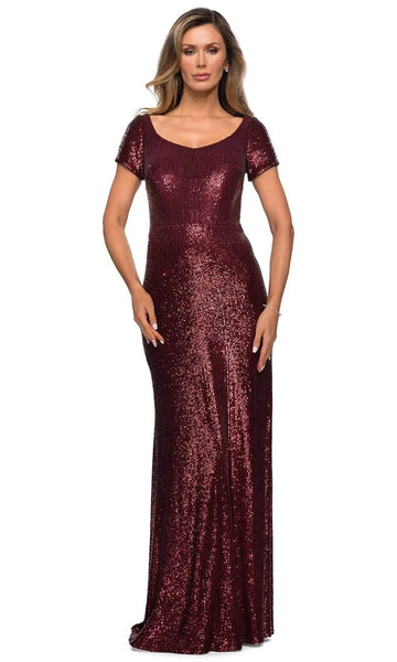 Elegant Scoop Neck Sequin Maxi Evening Short Sleeve Formal Mother of the Bride Dress