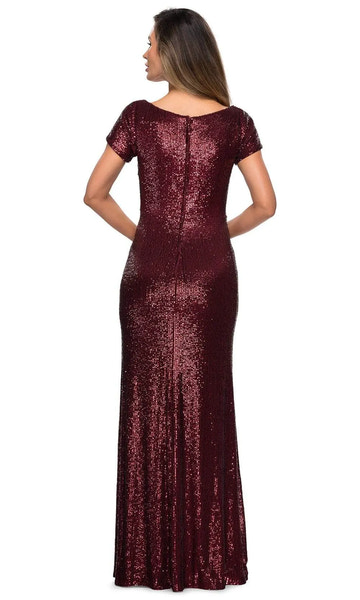 Elegant Scoop Neck Sequin Maxi Evening Short Sleeve Formal Mother of the Bride Dress
