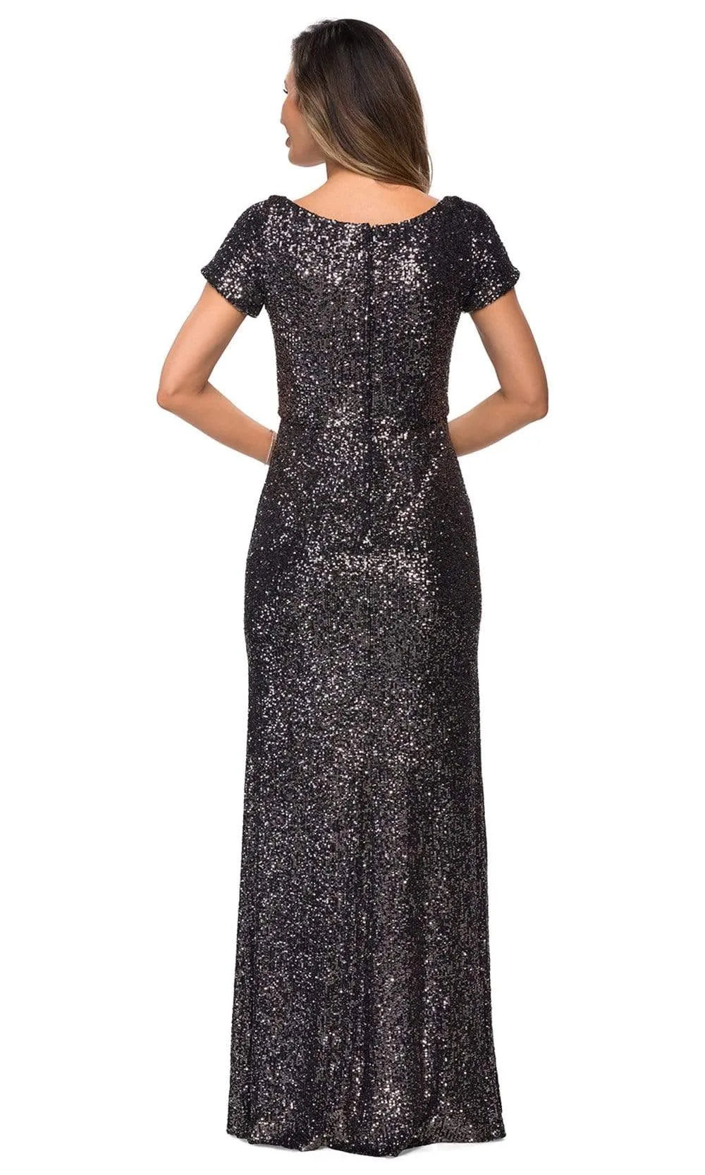 Elegant Scoop Neck Sequin Maxi Evening Short Sleeve Formal Mother of the Bride Dress