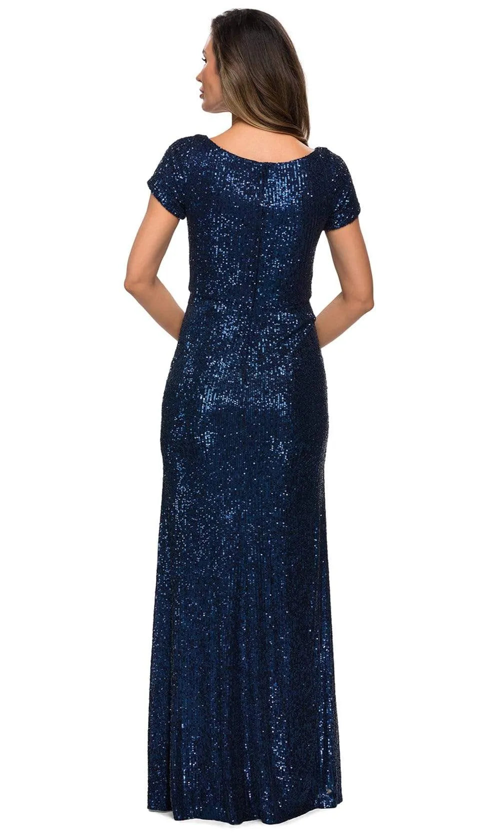 Elegant Scoop Neck Sequin Maxi Evening Short Sleeve Formal Mother of the Bride Dress