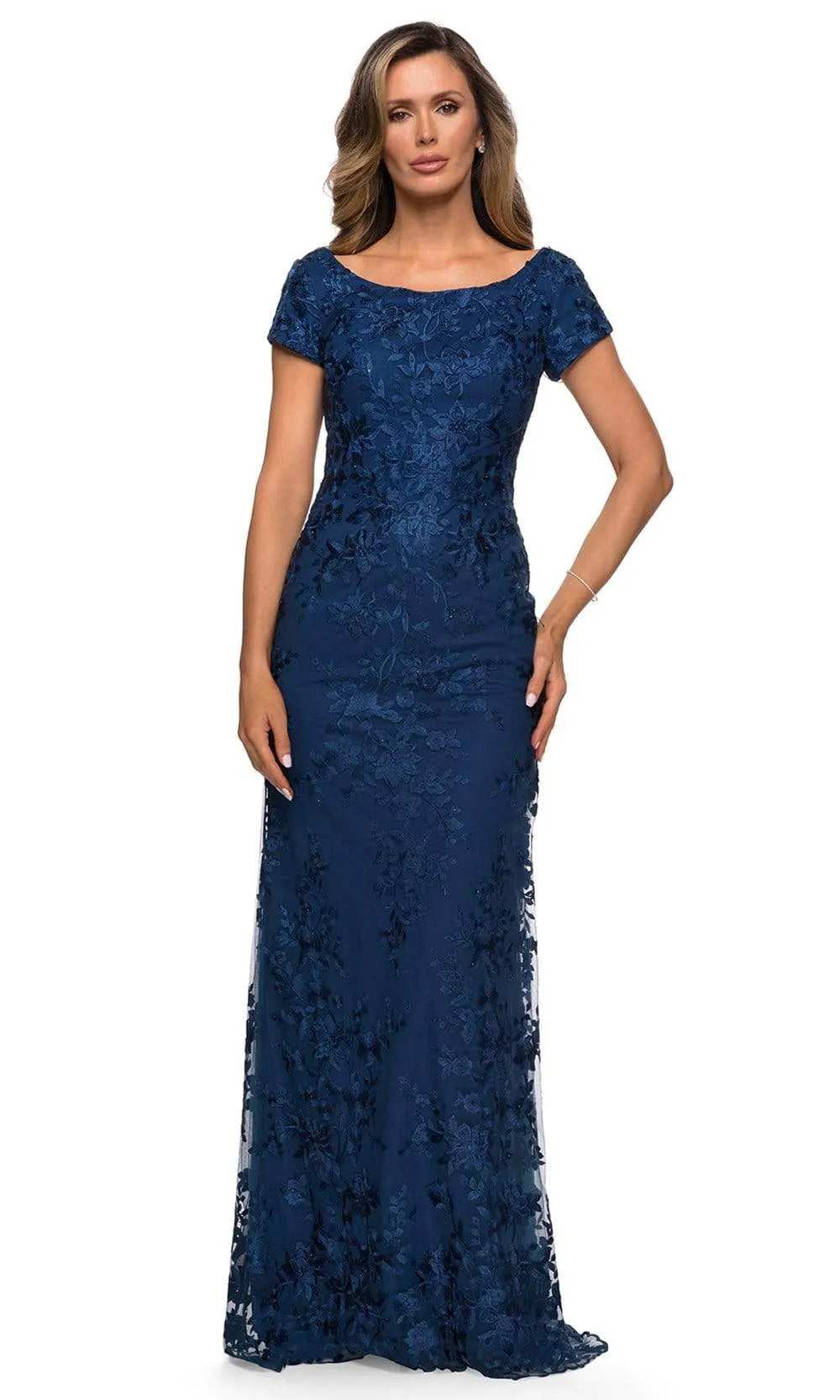 Elegant Scoop Neck Sequin Maxi Evening Short Sleeve Formal Mother of the Bride Dress