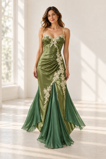 Romantic Satin Mermaid Sweetheart Sleeveless Zipper Back Maxi Prom Dress