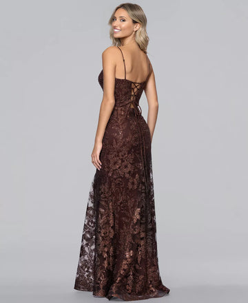 Sequin Glitter Lace Mermaid Corset V-Neck Floor-Length Evening Gown
