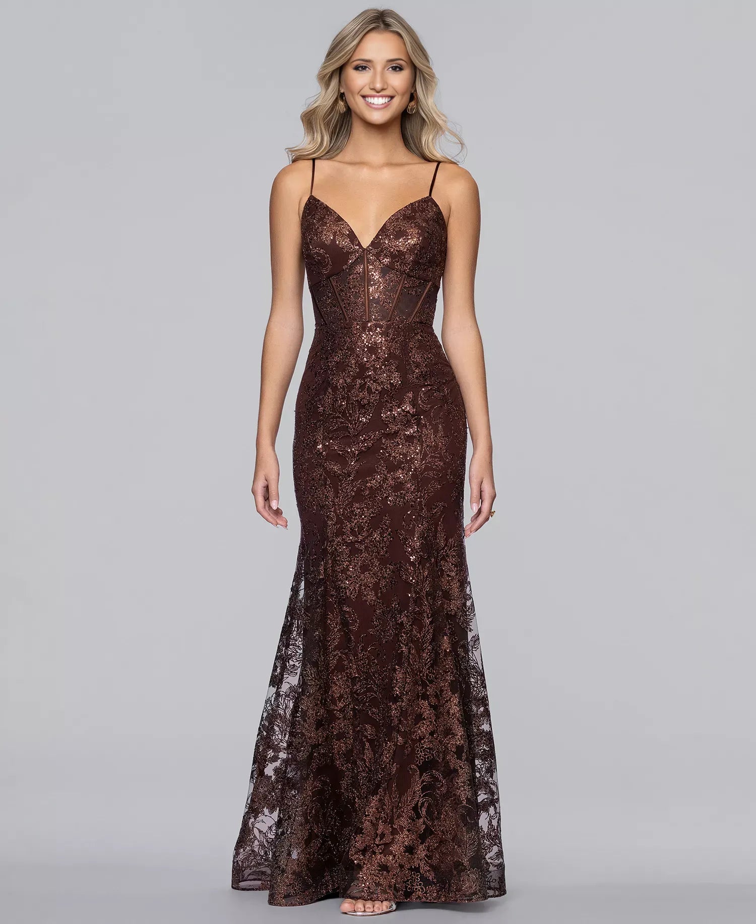 Sequin Glitter Lace Mermaid Corset V-Neck Floor-Length Evening Gown