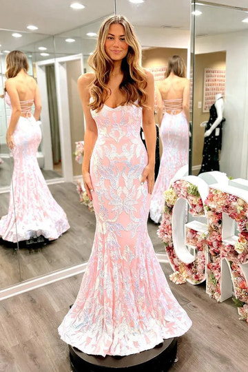 Glamurosos Vestidos de Noche de Sirena con Lentejuelas y Escote Corazón sin Espalda