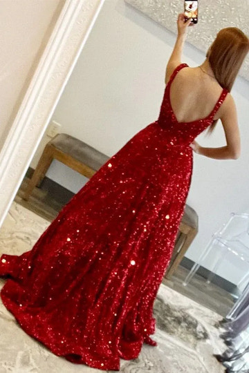 Sequin Ball Gown Square Neck Sleeveless Backless Floor-Length Prom Gown